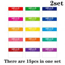 15/30 件个性化姓名标签，带彩色贴纸，适合男士和女士，（3 英寸 X2）你好，我的名字是剥离粘贴身份徽章，适用于学校、办公室、会议和家庭聚会，以及学校用品、学校用品、返校 - 彩色 - 查看 9
