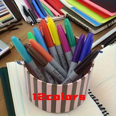 12pcs/Set Oil-Based Marker Pens - Multipurpose Markers, Mini Whiteboard Chalk, Lightweight Meeting Pens, Employee Appreciation Gifts, Home & School Supplies