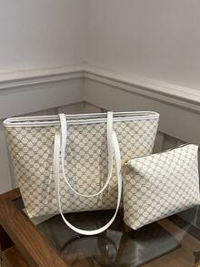 2 件女士个性化刺绣菱形格子单肩包和手拿包套装，时尚百搭大容量手提包，适合上班通勤，便携式购物收纳包，可定制为婚礼、母亲节、情人节、圣诞节、生日礼物 - 彩色 - 查看 14