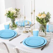100Pcs Light Blue Tableware Set Blue Graudation Party Supplies Summer Disposable Dinnerware Set 50Pcs Paper Plates 25Pcs Napkin 25Pcs Cups For Wedding Birthday Bride Shower Party Table Decor - 藏蓝色 - 查看 9