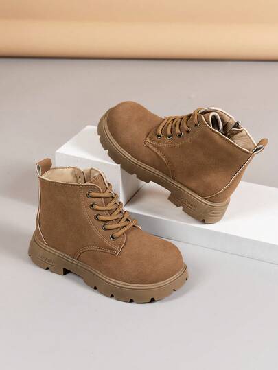 1 Pair Girls/Kids' Fashion Simple Side Zipper Ankle Boots, Suitable For All Seasons