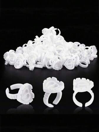 200/100PCS Glue Rings For Eyelash Extensions Lash Glue Rings Lovely Heart Glue Rings Eyelash Glue Holder Volume Fanning Cup For Lash Extension