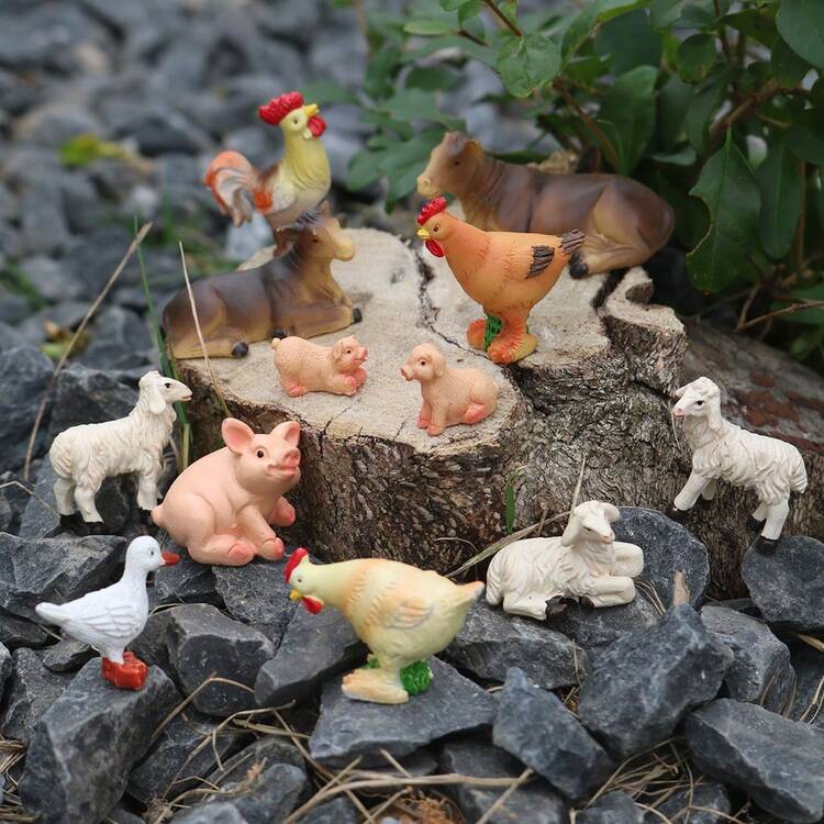 Mini figurines d'animaux - Petites figurines en résine peintes à la main pour la décoration de jardins de fées, accessoires de micro-terrarium DIY, ornements de bonsaï, décoration de pots de fleurs, paysages de mousse, village de Noël, dioramas et scènes de bureau | Collection de miniatures réalistes de forêt et de ferme avec hérissons, oiseaux, écureuils, moutons, poulets, canards, lapins, chats, hiboux, renards, ours, grenouilles, cochons, vaches - Multicolore - Voir 3