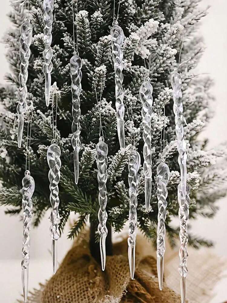 12 件圣诞透明冰柱吊坠圣诞树装饰线吊坠树挂饰、场景装饰、房间装饰、家居装饰、窗饰吊坠、节日派对装饰 - 彩色 - 查看 8