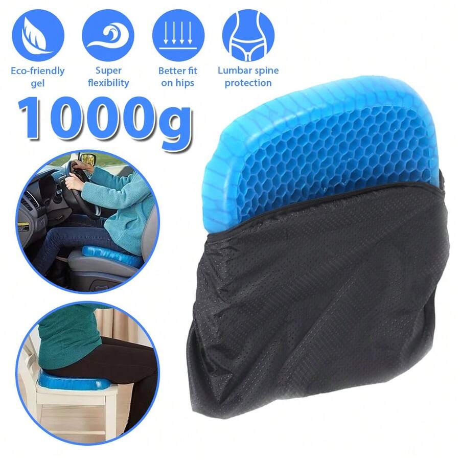 Large Gel Seat Cushion For Long Sitting With Non-Slip Covers,Soft & Breathable,Soft & Breathable,Pressure Sore,Office Chair,Desk Chair,Gaming ,Car,Pressure Cushions For Bottoms,Cushion Seat Pads - 藍色 - 查看 1
