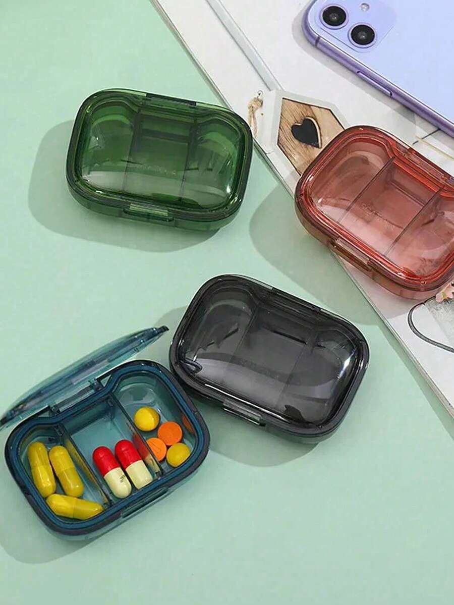 1PC Portable Mini Pill Box Travel Pill Box Carry-On Medicine Box 3-Grid Pill Storage And Packaging Box Medicine Organizer And Pill Container For Daily Use, Suitable For Travel Or Home Use - Multicolor - View 1
