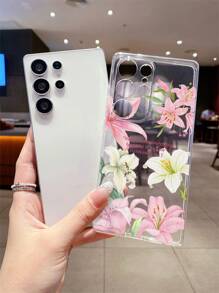 1 pieza Funda de teléfono transparente y a prueba de golpes de TPU con anillo con flor de lirio de colores, compatible con iPhone Xs/Xs Max/Xr/11 12 13 14 15 16 Pro/Pro Max/14 15 16 Plus, Nothing, Pixel, INFINIX, Serie Redmi, que puede regalarse a la pareja y amigos