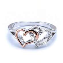 1PC Dazzling Women's Fashion Heart Ring Bride Wedding Band Engagement Party Birthday Anniversary Christmas Gifts For Women Girlfriend Fine Jewelry US Size 5-11# - 金色 - 查看 1