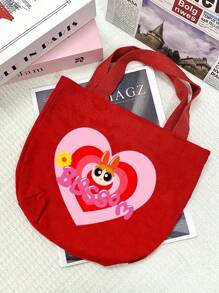 THE POWERPUFF GIRLS Cute Cartoon Policewoman Design Canvas Lunch Bag, Tote Bag With Large Capacity, Suitable For Students, Office Workers
