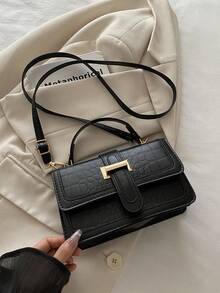 Bolso de hombro cuadrado pequeño de unicolor, bolso cruzado de estilo elegante para mujer, nueva moda Otoño/Invierno 2026 - Negro - Ver 4