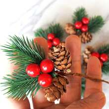 10 件迷你松果圣诞 DIY 配件礼盒装饰，逼真人造花圣诞家居桌面装饰