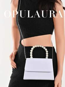 OpulAura 女士浪漫仿珍珠手提包，奢华天鹅绒晚宴包，手拿包，适合派对/婚礼/约会/圣诞节、生日活动、正式场合，配有可拆卸链条 - 白色 - 查看 9