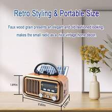 J-150 Portable Radio AM FM SW Bluetooth, Retro Radios Vintage Transistor With Best Sound, Solar/D Battery Operated/USB Rechargeable, TWS, Support TF Card/USB Playing - 棕色 - 查看 3