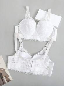 1pc Lace Bra, Women's Bra, Padded Bra, Women's Underwire Bra, Adjustable Strap Bra, Women's Comfortable Lingerie - White - View 7