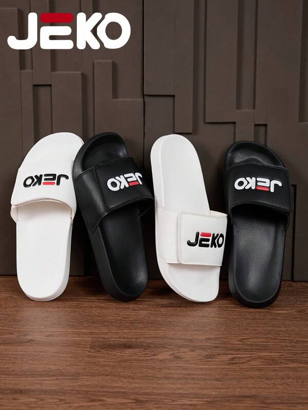 JEKO JEKO Brand, Men's Solid Color Open Toe Hook And Loop Strap Slide Sandals, Comfortable Lightweight Non-Slip, Suitable For Daily Casual, Indoor & Outdoor Wear, All Season