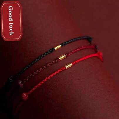 1 Stück glücksbringendes handgefertigtes 3-farbiges geflochtenes Armband, verziert mit goldenen Perlen, um Glück und Segen zu bringen, passend als Geschenk für Freunde, Familie und Geliebte