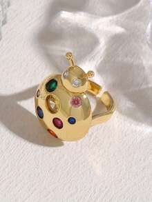 1pc Personalized Punk Rock Alloy Set With Artificial Crystal, Zirconia, Pearl, Ladybug & Bee Insect Series Open Ring, Versatile Jewelry Gift For Friends, Siblings, Classmates, Suitable For Men And Women (The Vintage-Style Red Ring Is A Distressed Version With An Adjustable Open Ring Band, Made Of Alloy Material That Is Soft And Easy To Adjust) - Bee Ring - View 6