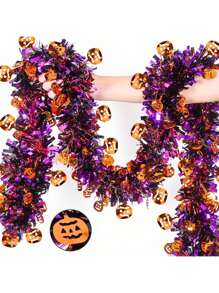 1pc 2M Halloween Plastic Decorative Garland, Outdoor Indoor Hanging Vine Pumpkin Bat Ghost For Autumn, Home Party Garden Fireplace Porch Decor, Halloween, Thanksgiving, Pumpkin Garland, Bedroom Haunted House Fireplace Wall Indoor Outdoor Home Decor Halloween Decor Fall Decor Room Decor