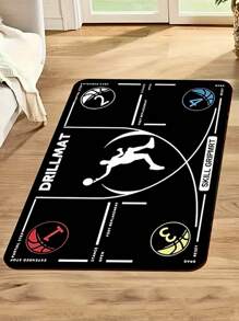 1 pièce Tapis d'entraînement de basketball - noir avec un design de terrain blanc et rouge. Excellent pour le salon, la chambre à coucher ou la décoration de la salle de gym à la maison. Équipement d'entraînement de basketball durable. Tapis de salon, tapis de sol, tapis de sol de salon, petit tapis de sol, tapis, décoration intérieure, grand tapis de salon