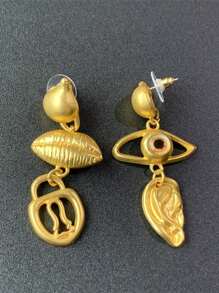 1 par de aretes de mujer con estilo vintage, aretes tipo gota con diseño de ojo del diablo en color mate y acabado vintage francés para damas