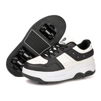 PHTEER Nuevos zapatos con ruedas de moda para hombres y mujeres, estudiantes y adolescentes, con 4 o 6 ruedas, para uso deportivo y al aire libre, patines de ruedas multifuncionales para adultos, aptos para todas las estaciones