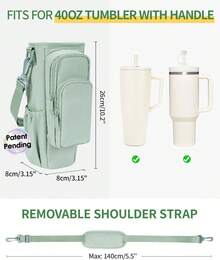 Water Bottle Carrier Bag With Phone Pocket For 30oz 40oz Tumbler With Handle Accessories Insulated Water Bottle Holder Pouch With Strap Water Bottle Sling Bag Crossbody With Straw Cover - 軍綠色 - 查看 2