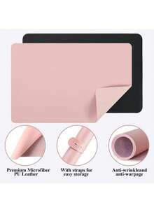 1-Piece Nail Table Mat, Soft Ultra-Fine Fiber PU Leather Nail Mat, Foldable Nail Rack Mat, Reusable Table Nail Mat, Acrylic Nail Mat (Pink, Black)