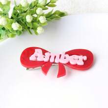 定制蝴蝶结休闲布艺发夹，日常个人姓名夹，3D亚克力双层工艺品，送给女士和女孩的礼物 - 彩色 - 查看 7