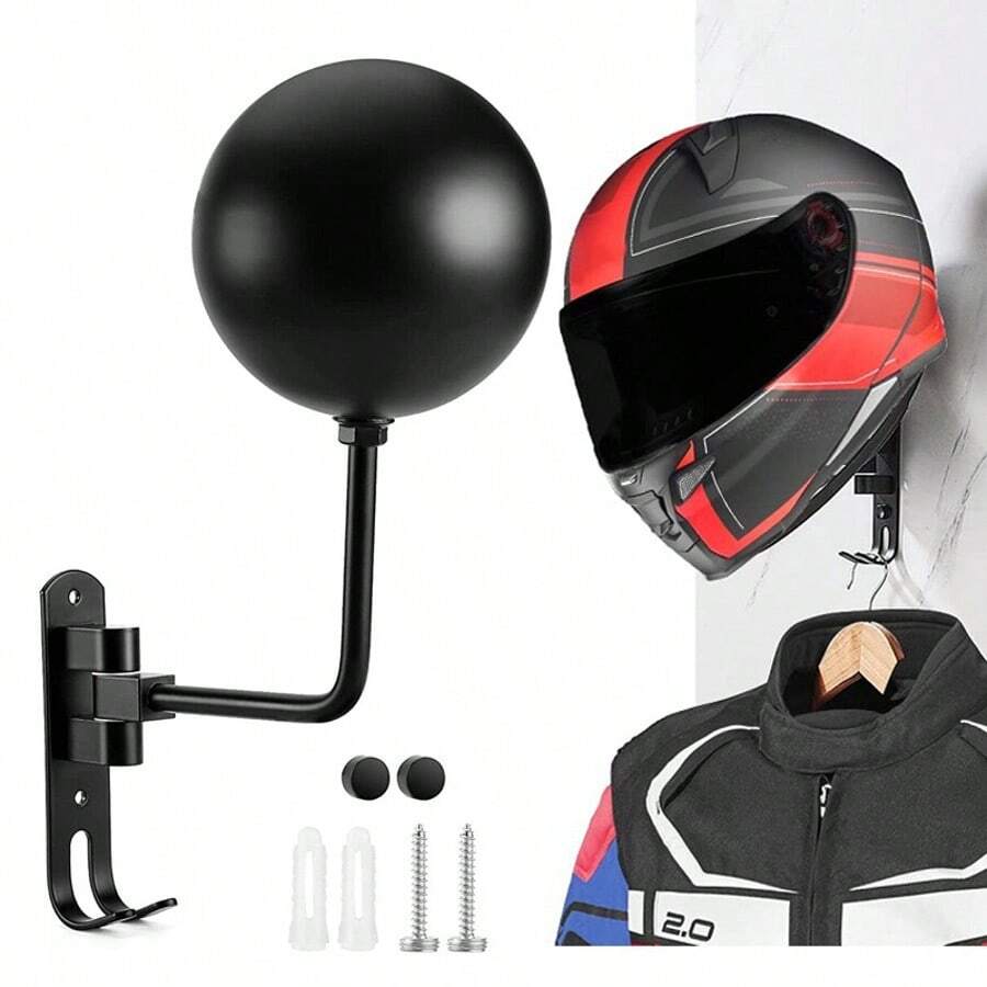 Motorcycle Bicycle Helmet Rack Wall Mount Motorbike Holder Hat Display Stand - Black - View 1