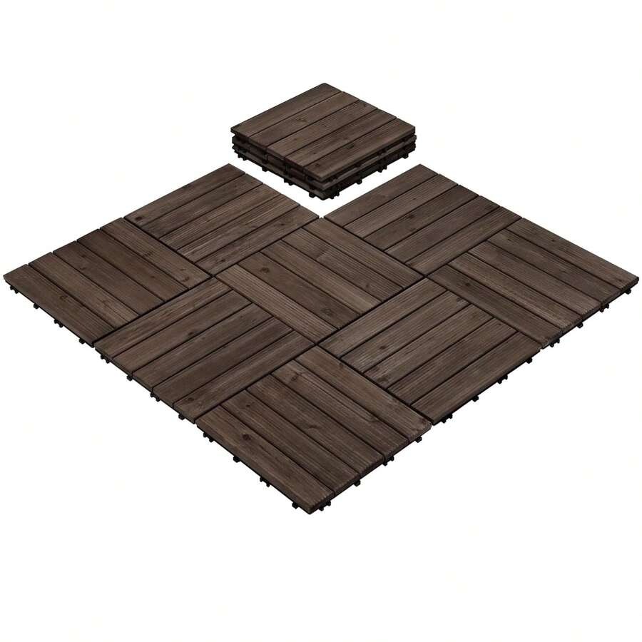 110pcs Patio Deck Tiles 12 X 12in Interlocking Wood Composite Decking Floor Tiles Fir Wood Indoor Outdoor Patio Garden Deck, Black - Black - View 1