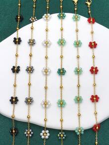 1 件时尚可爱女孩新款 18K 镀金钛钢小花手链，不锈钢串珠设计手饰，母亲节生日情人节约会礼物，舞会珠宝套装，毕业婚礼季，波西米亚度假风格，妈妈，母亲，母亲节，礼物 - 花瓣 - 查看 10