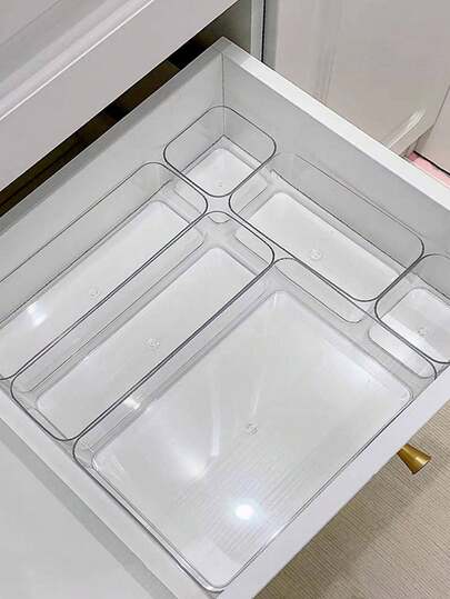 1/4 Pieces Of Transparent Drawer Storage Box, Cosmetics Storage Box, Drawer Compartment Sorting Storage Box, Desktop Sorting Box, Convenient For Storing Facial Mask, Lipstick, Perfume, Makeup Brush, Eye Shadow, Skin Care Products, Kitchen Tools, Snacks, Learning Stationery, Room Decoration, Home Decoration, Bathroom Decoration, Dressing Cabinet Sorting Storage Box