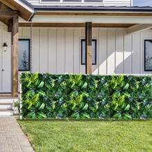 1片人造绿色植物墙板 | 40x60厘米 | 塑料材质 | 无需电源或电池 | DIY家居花园装饰 | 适用于户外露台、婚礼、圣诞节、感恩节、情人节、母亲节和毕业典礼装饰 | 易于使用，植物逼真 - 綠色 - 查看 3