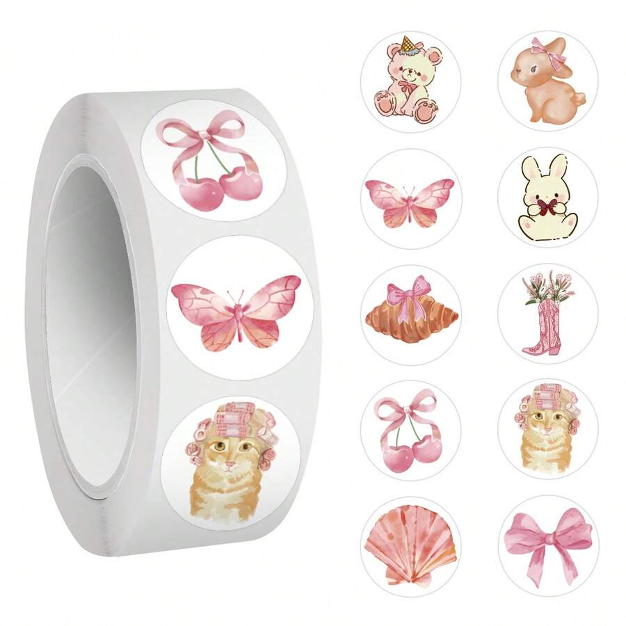 500 片粉色胶带圆形贴纸卷乙烯基贴纸剪贴簿、日记本、笔记本电脑、保险杠、滑板、水瓶、电脑、手机、卡通动漫