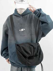 新款简约抽绳包，男士纯色单肩包，大学生复古手提包，斜挎包，适合旅行、通勤、购物、校园