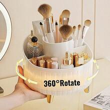 1 件粉色/米色 PP 材质倾斜设计化妆品收纳盒，高端桌面化妆刷架，可旋转梳妆台收纳盒，浴室装饰，办公室，母亲节，情人节礼物浴室配件 - 彩色 - 查看 2