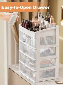 Makeup Organizer With Drawer,  Stackable Clear Perfume Organizer, Dorm Room Essentials For Girls, Multifunction Plastic Desk Organizer,  Nail Polish Organizer, Bedroom Countertop Storage For Cosmetics, Perfume, Brushes, Eyeshadow, Skincare, Lipstick - trắng - Xem 4