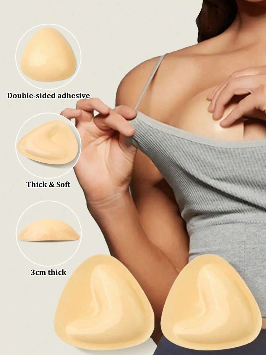 2pcs Double-Sided Adhesive 3cm Thick Push-Up Invisible Bra Pads For Bras And Swimsuit - Apricot - View 1
