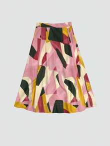 女士时尚高腰花卉印花休闲沙滩度假裙，春夏 - 彩色 - 查看 1