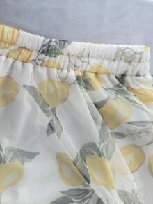 Plus Size Midi Long Mesh Skirt Elastic High Waist A-Line Summer Skirts Cute Lemon Pattern - Yellow - View 4