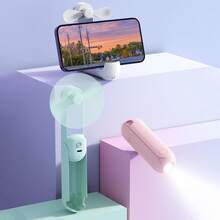 2026 New 5 In 1 Portable Mini Handheld Fan, Pocket Fan With Mobile Phone Holder, Mirror, Power Bank, Flashlight Ideal For Travel/Beach/Eyelash/Makeup/Vacation - màu xanh lá - Xem 2