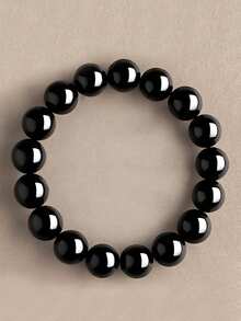 [天然黑曜石手链] 天然黑曜石圆珠手链，手工制作 10/12/14/16 毫米霜冻休闲风格手链 - 适合男士和女士，弹性珠宝，节日和生日礼物，情人节礼物 - 手鍊 - 查看 15