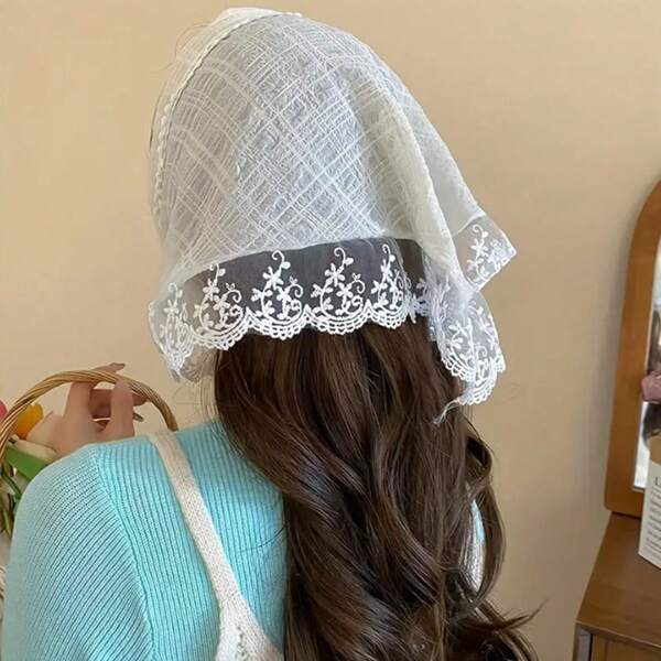 1 peça de acessório de cabelo feminino de malha de renda em tecido bege rosa doce, verão