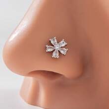 1pc Fashionable Elegant Minimalist Copper & Cubic Zirconia Flower Shaped L-Shaped Nose Stud, Daily Wear, Holiday Party, Birthday Gift For Women