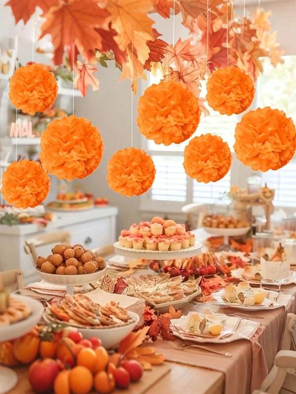 9pcs Orange Paper Flower Balls, Creative Paper Flower Balls ,Paper Ball Hanging Paper Flower Balls, Paper Bubble Ball Hanging Paper Flower Ball Decorations, Wedding Party Celebration Event Decorations, Wedding Party Tissue Ball Outdoor Decorative Flower Handicrafts, Party Birthday Parties, Perfect For Birthday Parties,