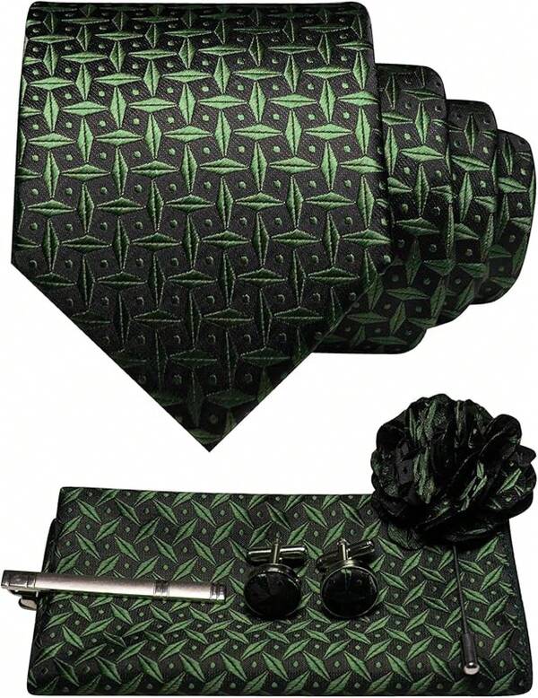 Mens Tie And Pocket Square,Lapel Pin,Cufflinks,Tie Clip Sets With Box 5PCS