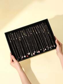 1pc Necklace Display Tray With 20 Hooks, Necklace And Pendant Jewelry Display Box, Jewelry Display Tray, Jewelry Drawer Organizer, Stackable Jewelry Storage Box, Necklace, Pendant Display Box Jewelry Display Box For Women And Girls, Storage Organizer, Travel Box, Back To School Summer, Jewelry And Decor, Ideal Christmas Gift, Valentine's Day Gift For Women Storage Organizer Travel Essentials Back To School Dormitory Storage - Multicolor - View 3