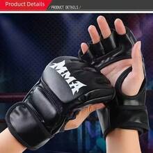 A Pair Of Adult Half-Finger MMA Boxing Training Gloves, Suitable For Sanda, Muay Thai, MMA, UFC And Other Sports. White, Red, Black