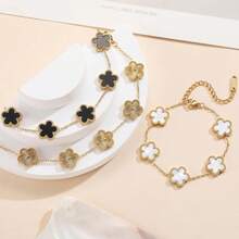 Four Leaf Clover Bracelet Set Women - 3Pcs 18K Gold Plated Flower Lucky 4 Leaf Link Bracelet Jewelry Women Van CleefA Valentine's Day 0R2X - 1 - 查看 4