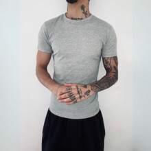 Kit 2 Men's Slim Fit Ribbed T-Shirt, American Style Blouse - Tight Fit - Đen và trắng - Xem 8